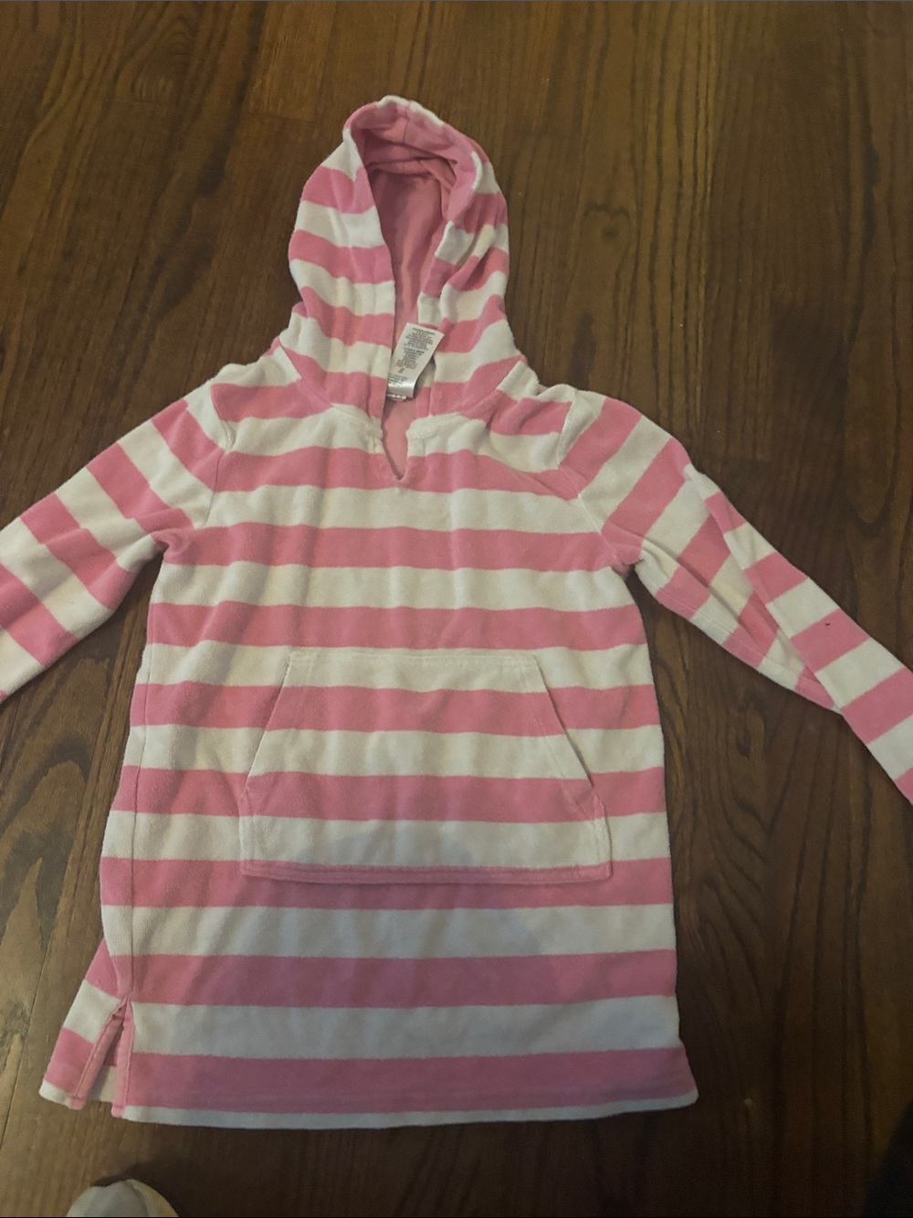 Pottery Barn Kids Pink and White Hooded Striped Swim Tunic